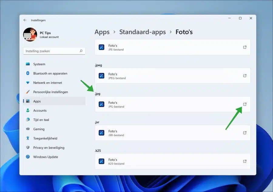Bestandskoppeling wijzigen in Windows 11
