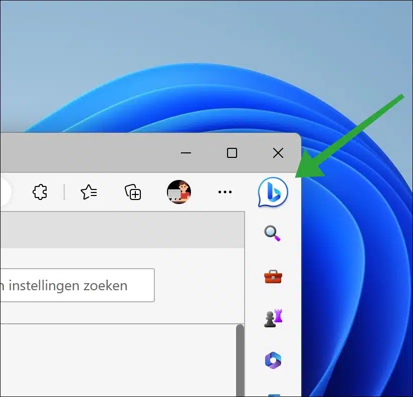 Bing chatten ai pictogram in de Microsoft Edge browser