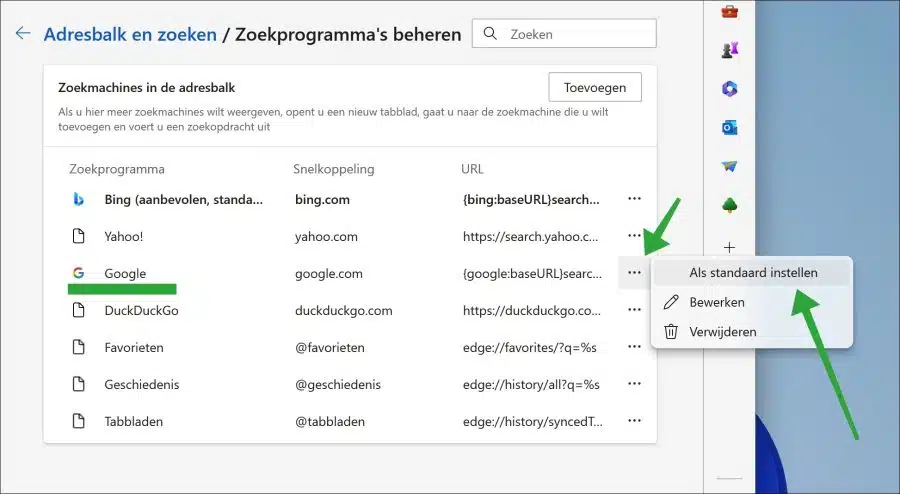 Bing vervangen door Google in Microsoft Edge