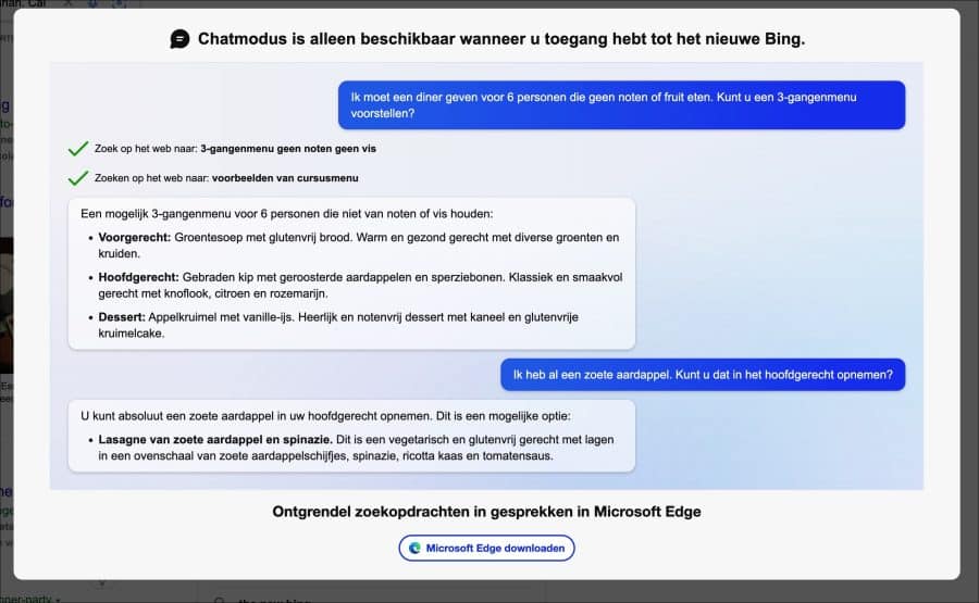 Chatmodus is alleen beschikbaar wanneer u toegang hebt tot het nieuwe Bing.