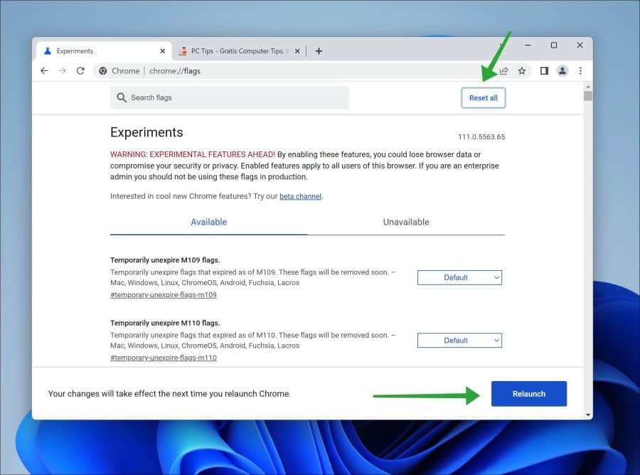Chrome flags resetten