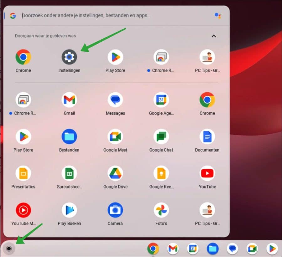 Chromebook instellingen openen