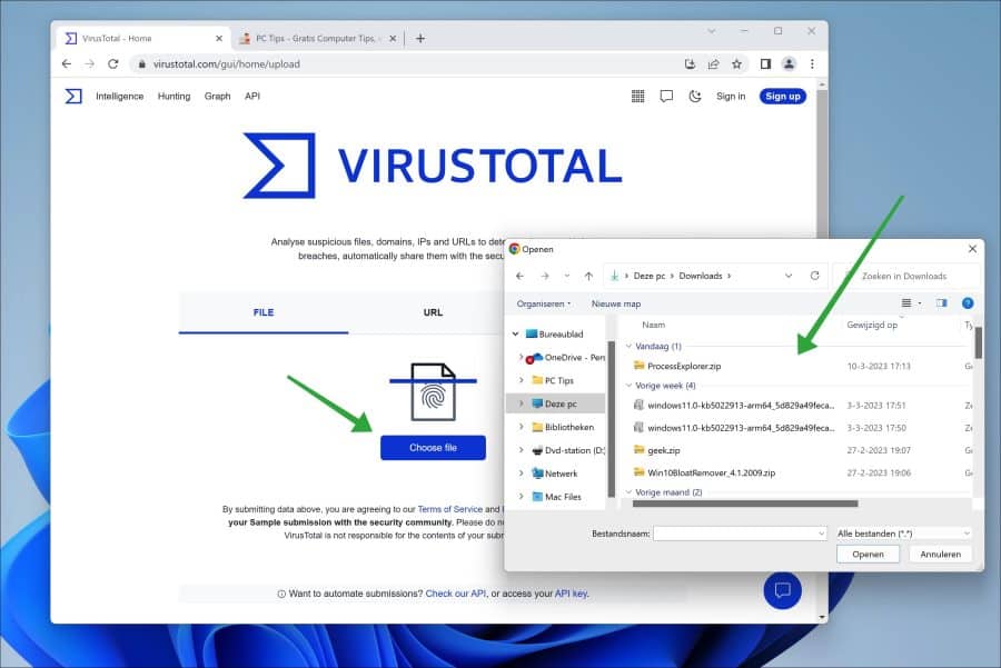 Controleer virus bestand met virustotal