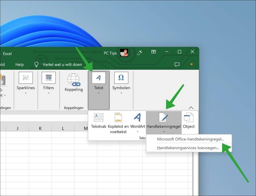 Handtekeningregel toevoegen in Excel document