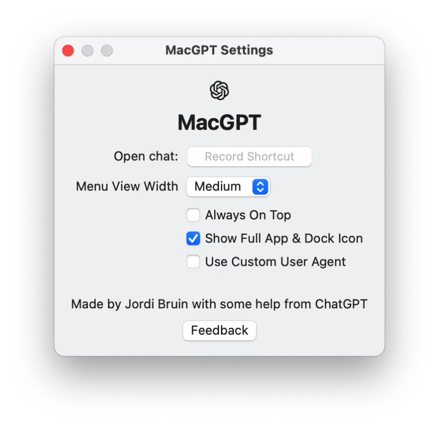 MacGPT opties