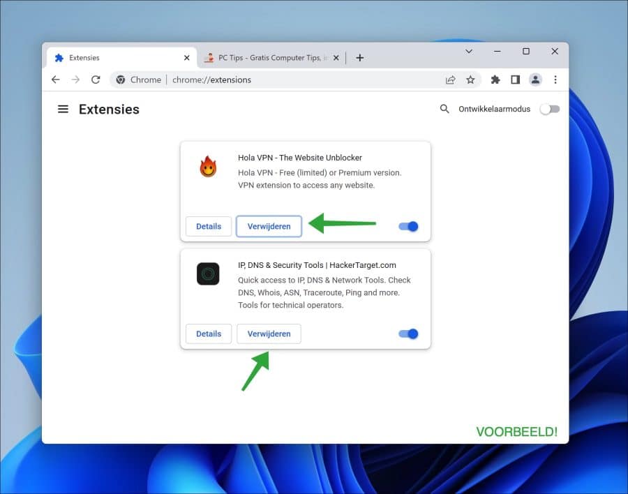 Onbekende browser extensies verwijderen uit de Google chrome browser