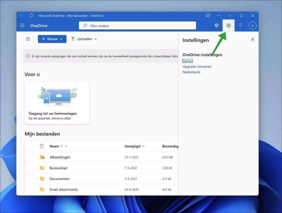 OneDrive instellingen