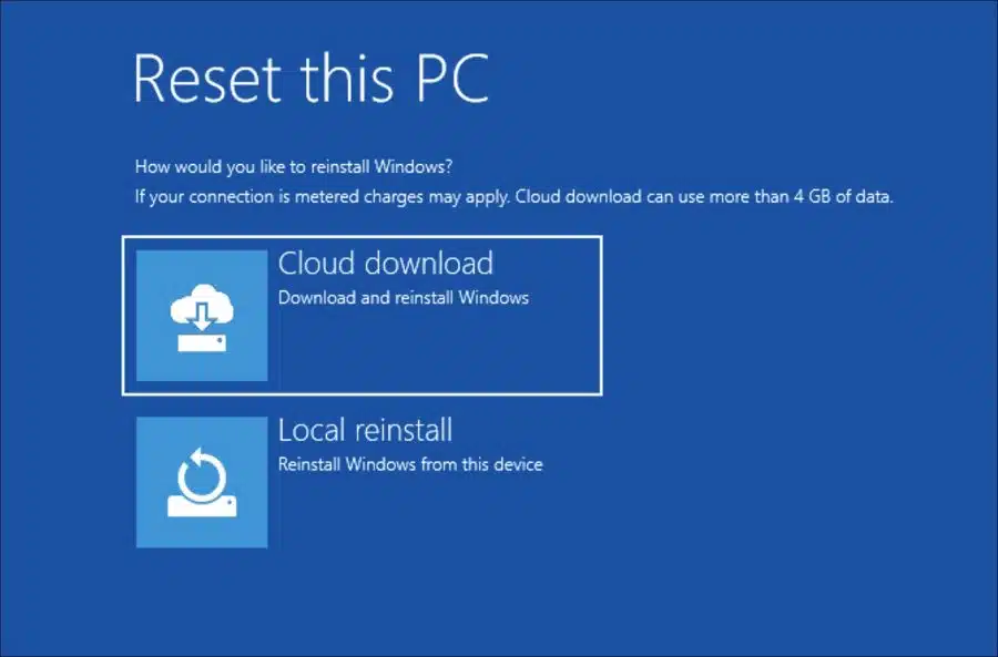 Reset this pc cloud of local install