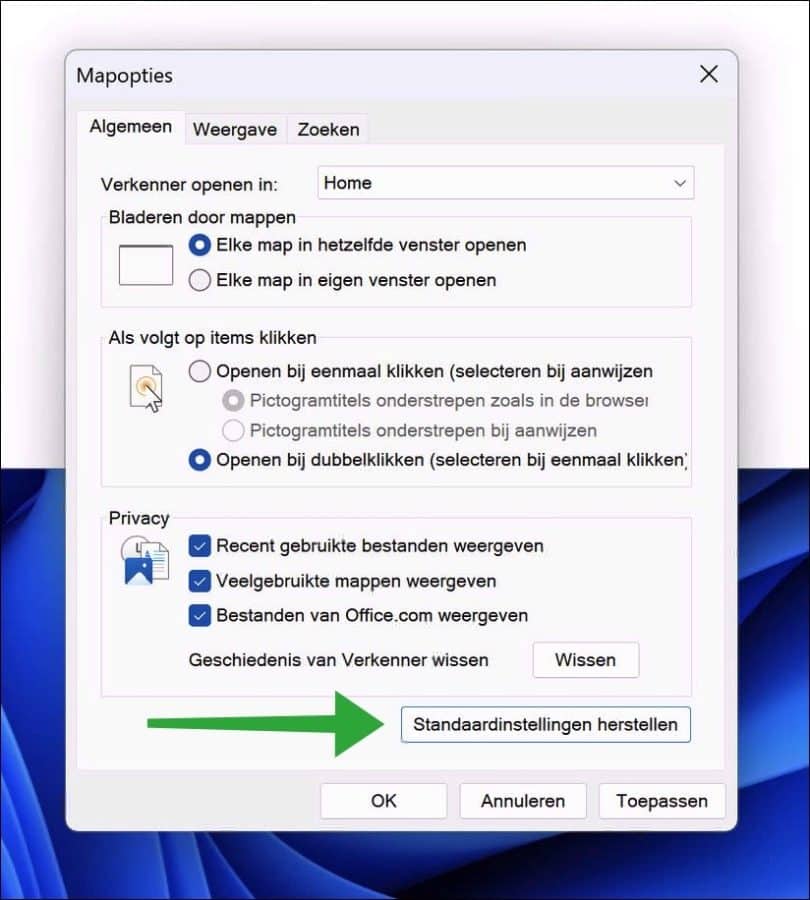 Restaurar la configuración predeterminada