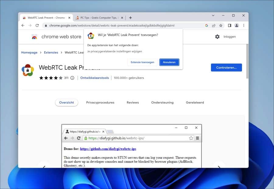 WebRTC leak prevent installeren