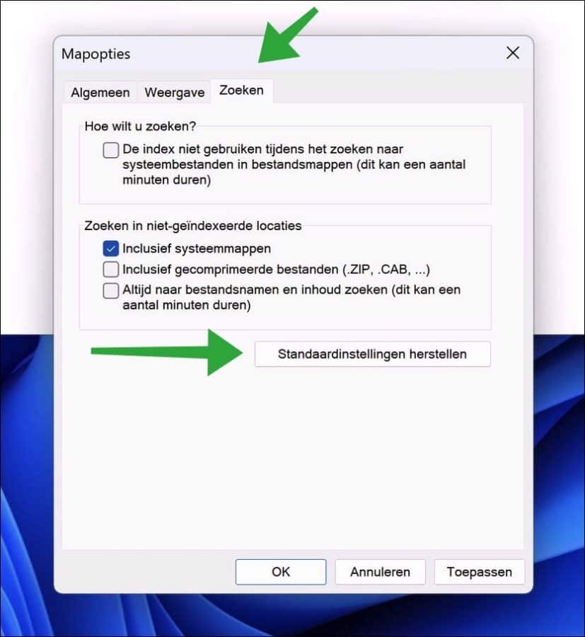 Restablecer la configuración de búsqueda en el Explorador de Windows