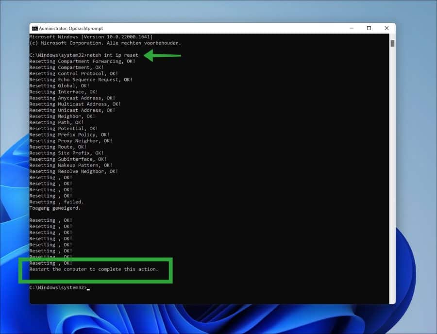 netsh int ip reset