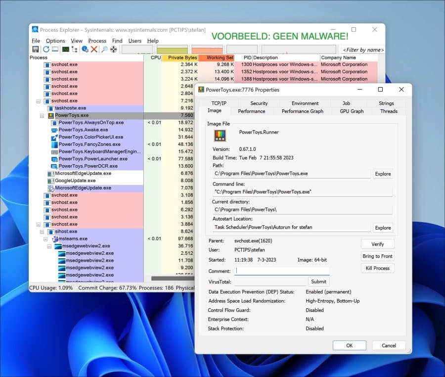 process explorer virus bestand controleren