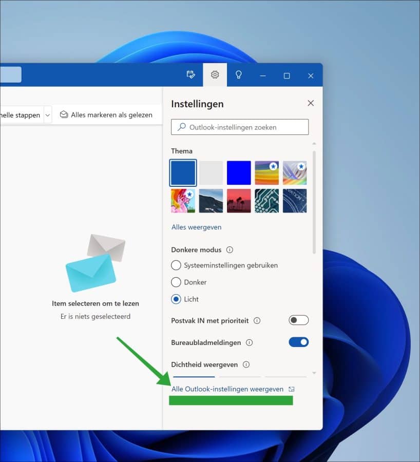 Alle outlook instellingen weergeven