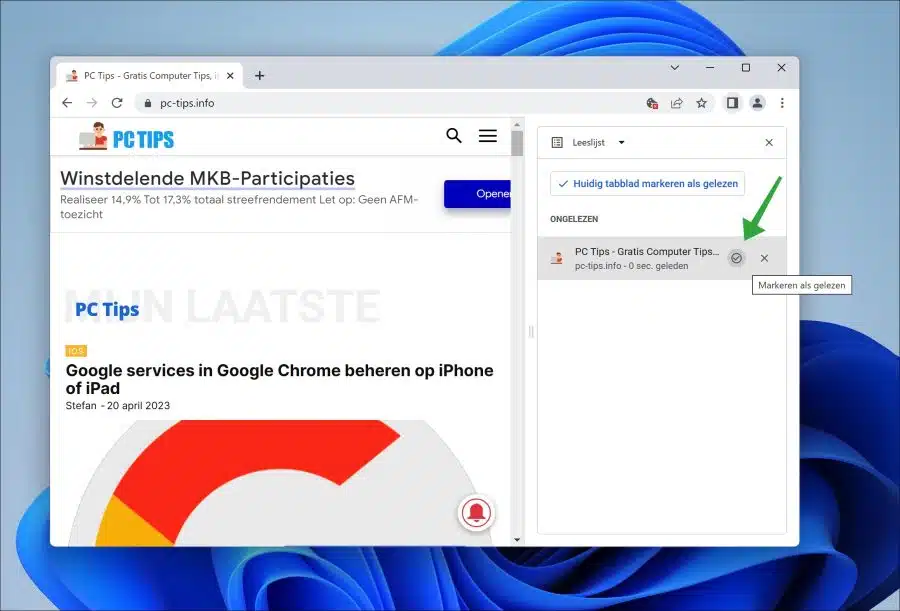 Artikel of website toevoegen aan leeslijst in Google Chrome
