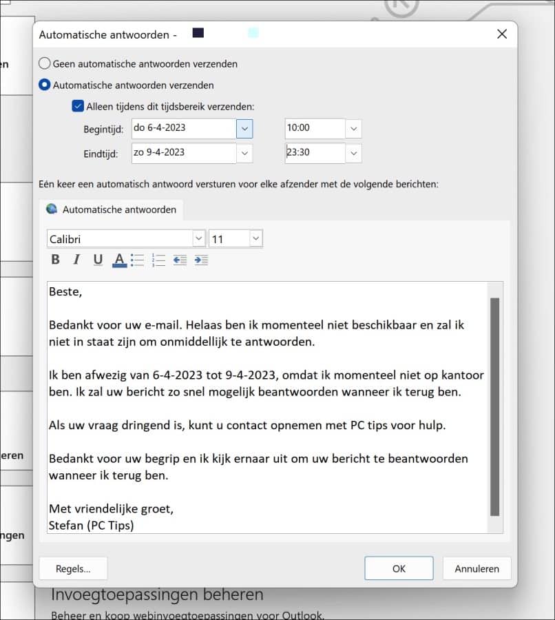 Automatisch antwoorden bericht