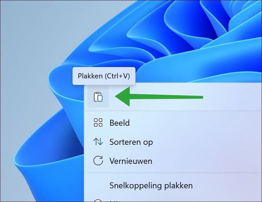 Configuratiescherm snelkoppeling plakken