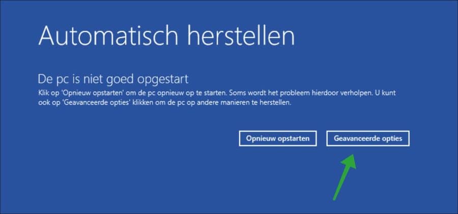 De PC is niet goed opgestart