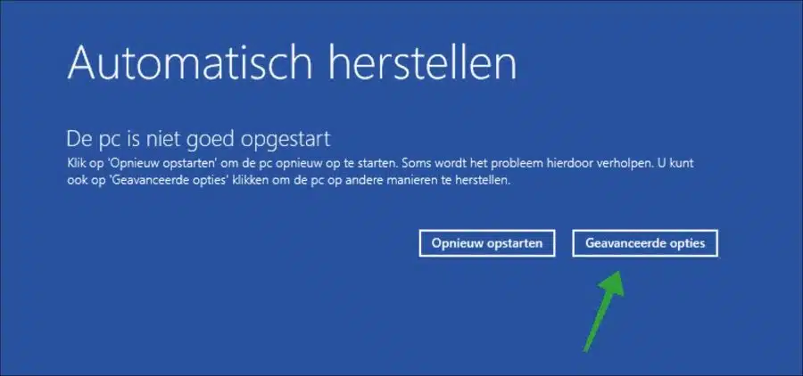 De PC is niet goed opgestart