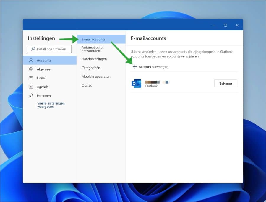 E-mailaccount toevoegen in nieuwe Outlook app