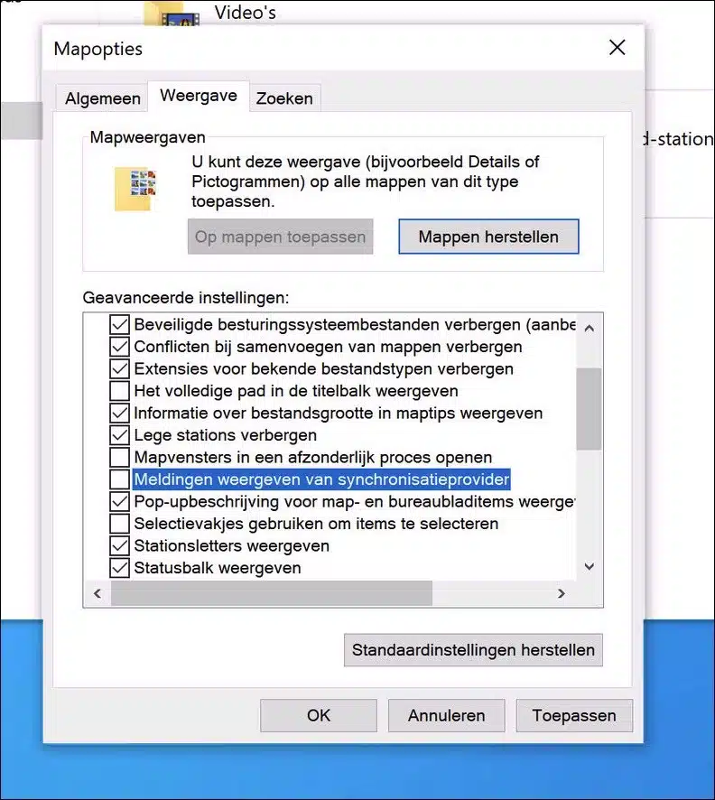 Meldingen weergeven van synchronisatieprovider