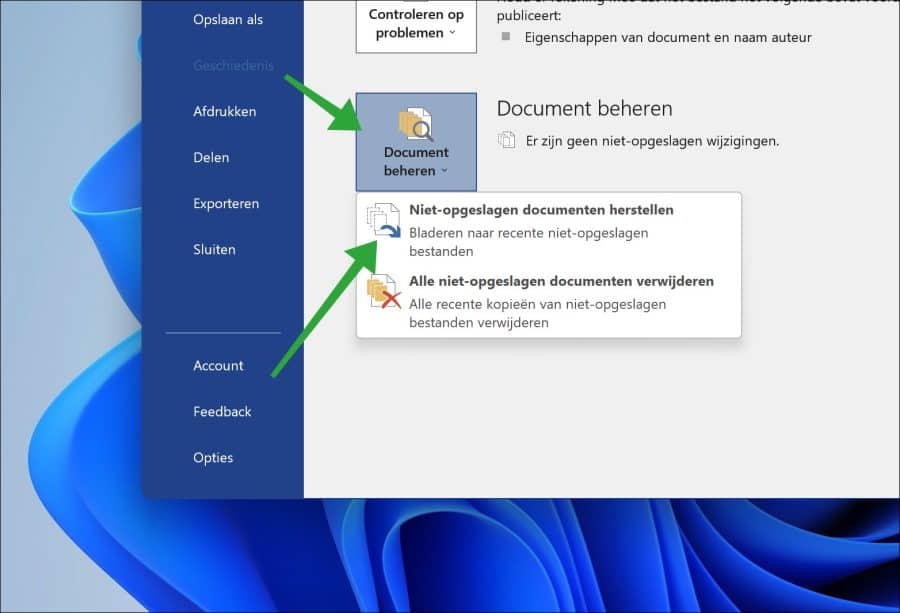 Niet opgeslagen documenten herstellen