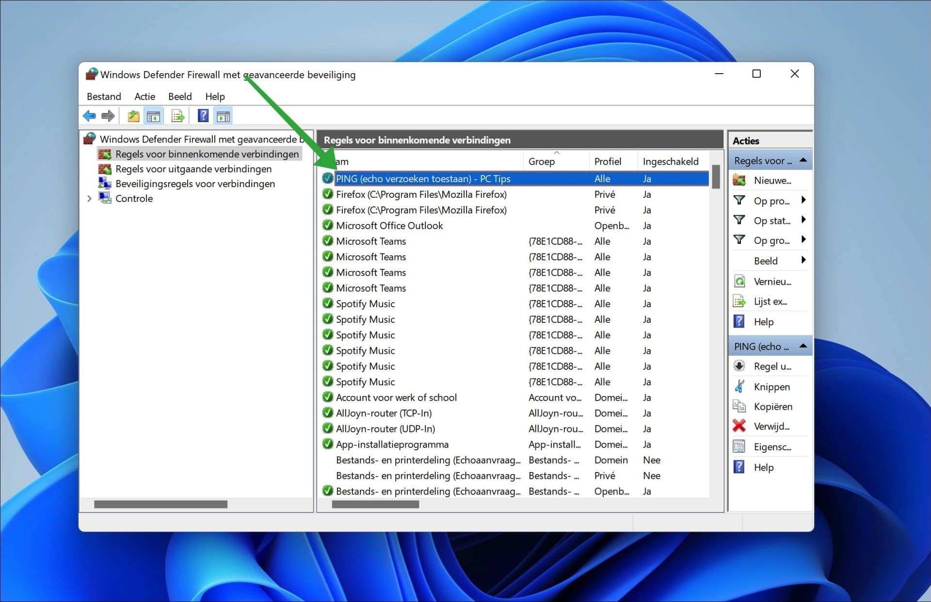 PING verzoeken toestaan in de Windows firewall
