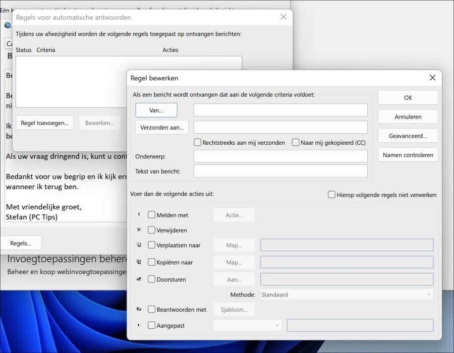 Regels voor automatisch antwoorden