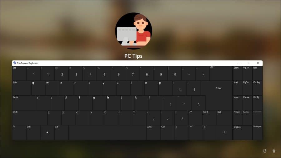 Tela de login do teclado na tela