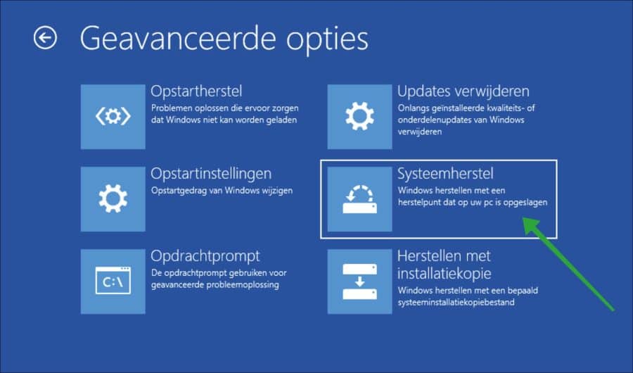 Systeemherstel in geavanceerde opties