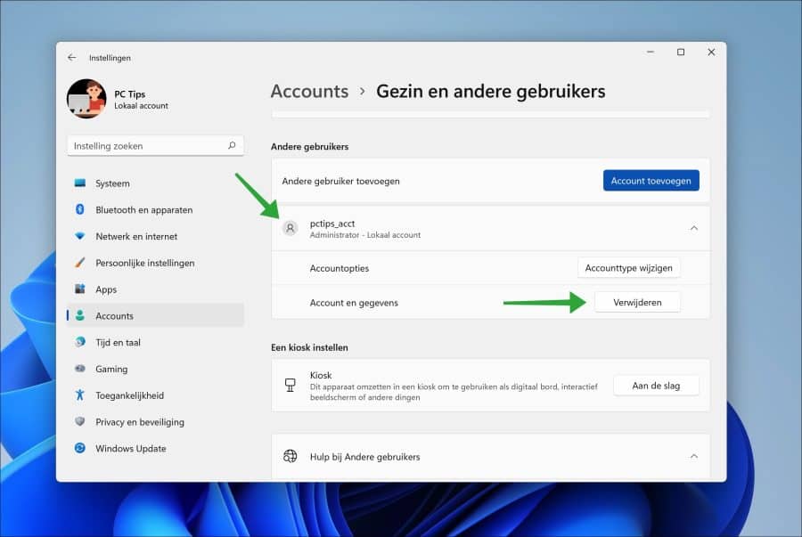 Windows 11 account verwijderen