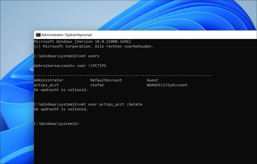 Windows 11 account verwijderen via Opdrachtprompt