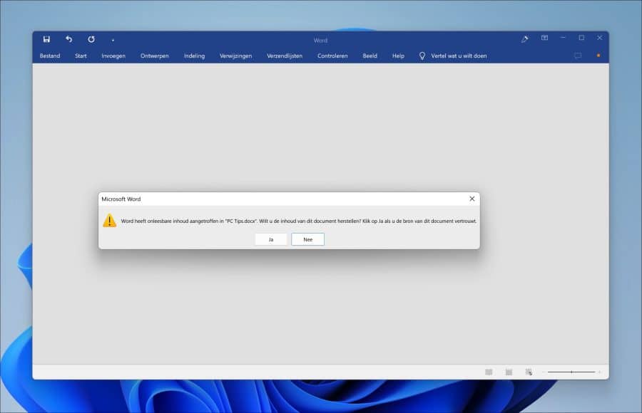 Word heeft onleesbare inhoud aangetroffen