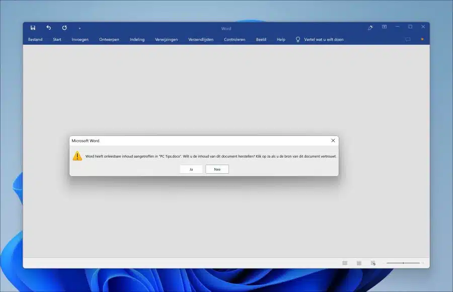 Word heeft onleesbare inhoud aangetroffen