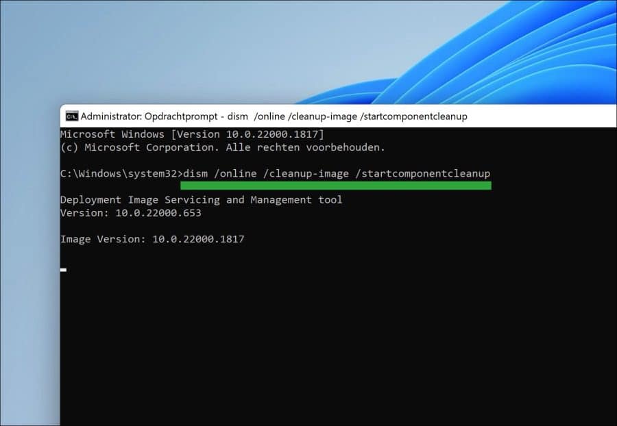 dism Online-Bereinigungsimage startcomponentcleanup