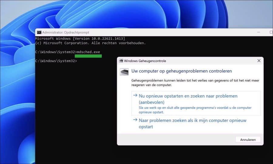 mdsched uitvoeren via opdrachtprompt