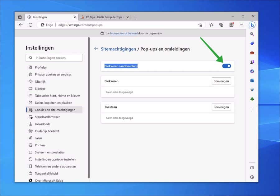 pop-ups blokkeren in microsoft edge
