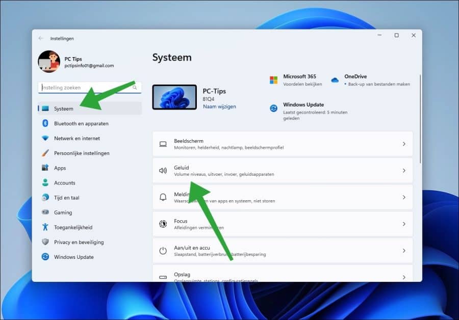 Geluidsinstellingen openen in Windows 11