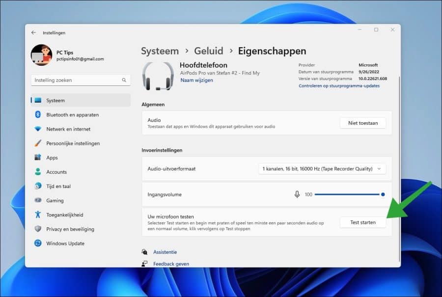 Microfoon test starten