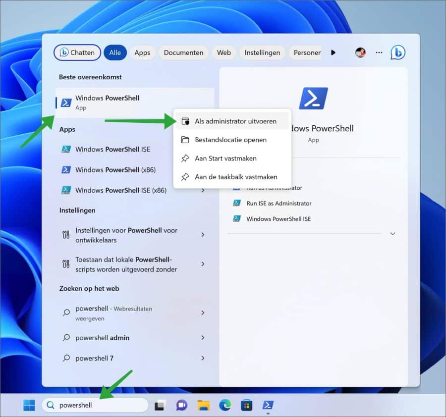 PowerShell als administrator uitvoeren