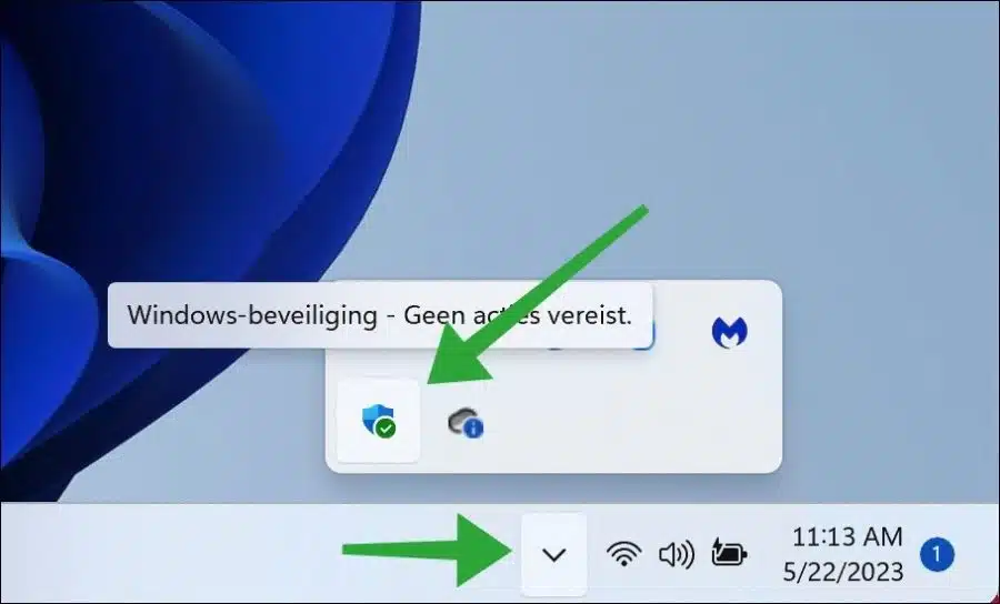 Windows beveiliging pictogram weer zichtbaar in het systeemvak