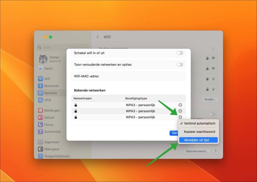 bekend wifi netwerk verwijderen mac