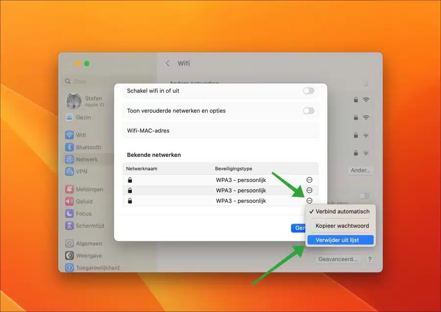 bekend wifi netwerk verwijderen mac