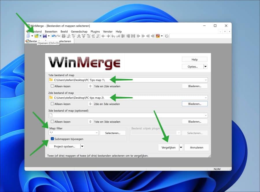 WinMerge फ़ाइलों या फ़ोल्डरों को एक दूसरे के साथ