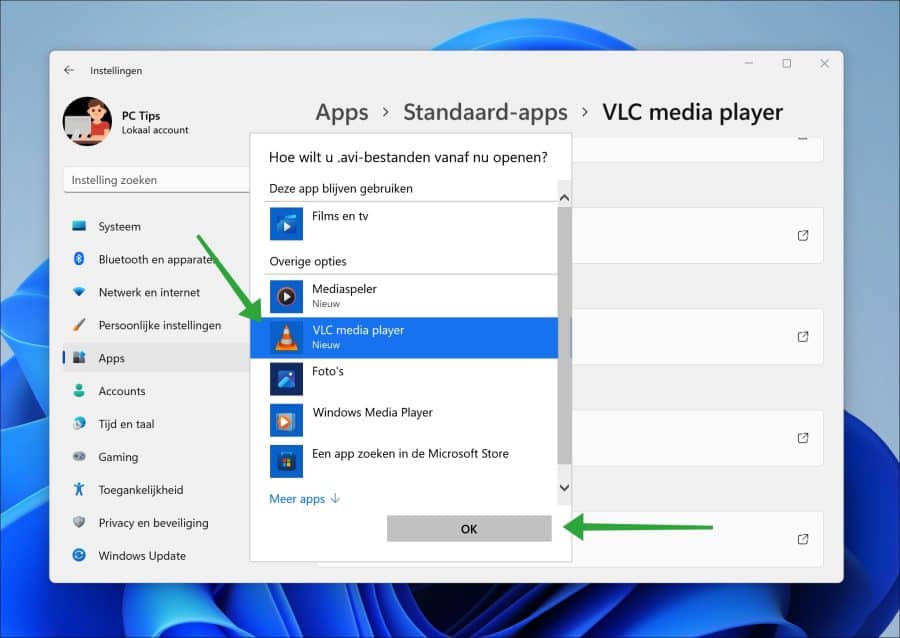 Open AVI or MP4 files with VLC media player