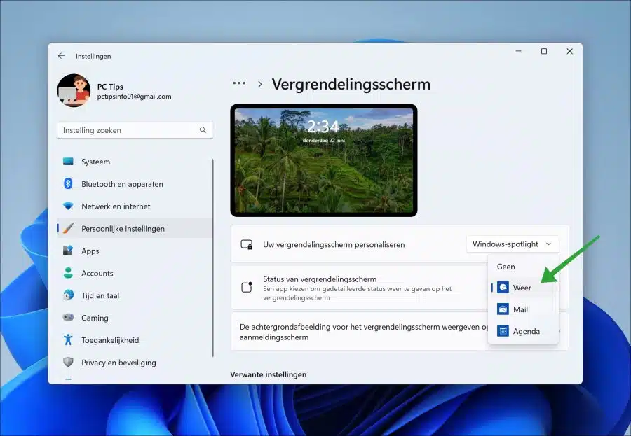 Actuele weer weergeven op het vergrendelscherm in Windows 11