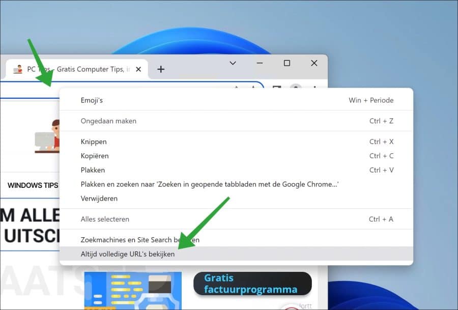 Altijd volledige URLs bekijken in Google Chrome adresbalk