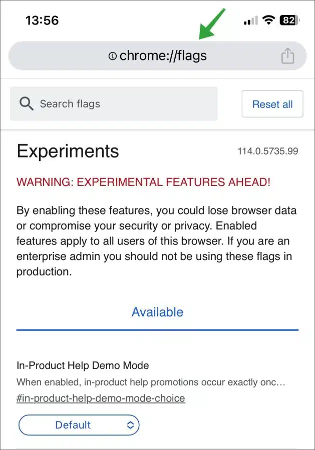 Chrome flags iPhone of iPad