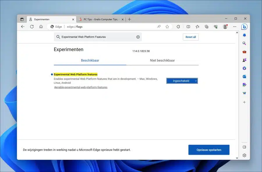Experimental Web Platform features Handling experimentele functie in Microsoft Edge