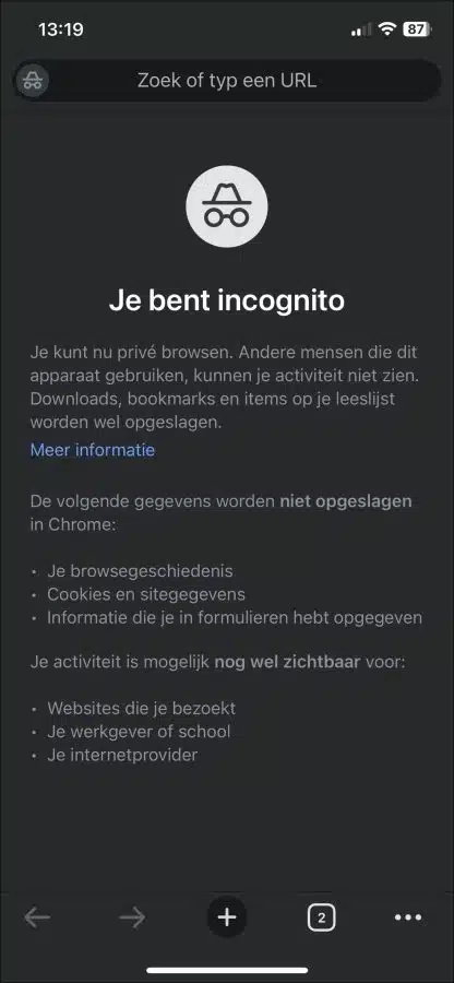 Incognito tabblad